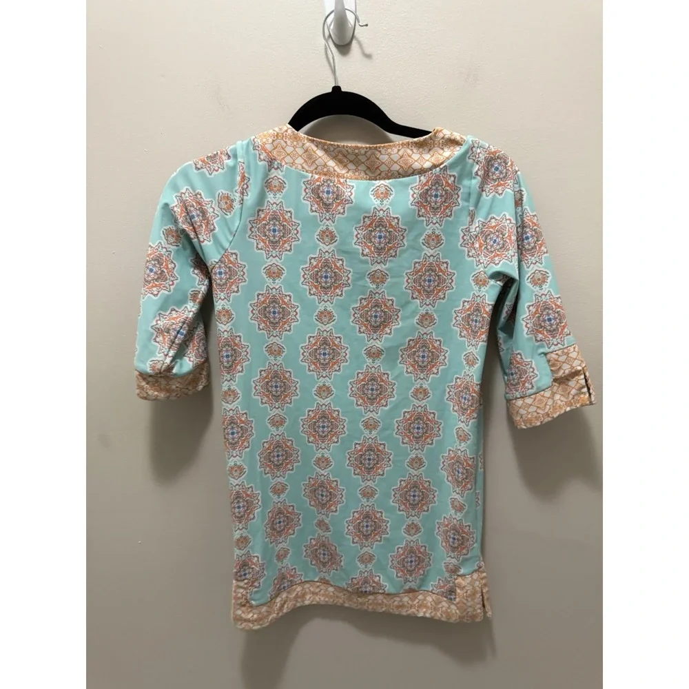 Cabana Life‎ Aqua & Orange Medallion Print Rashguard Tunic – Size 10 Girls